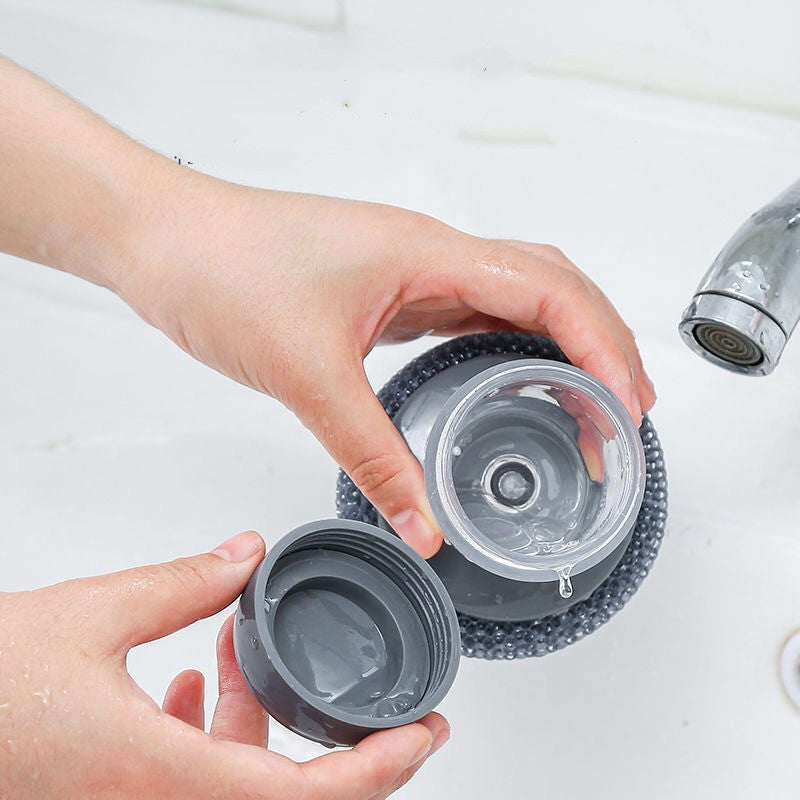 Kitchen Soap Dispensing Brush – Push-Type Palm Scrubber & Detergent Tool