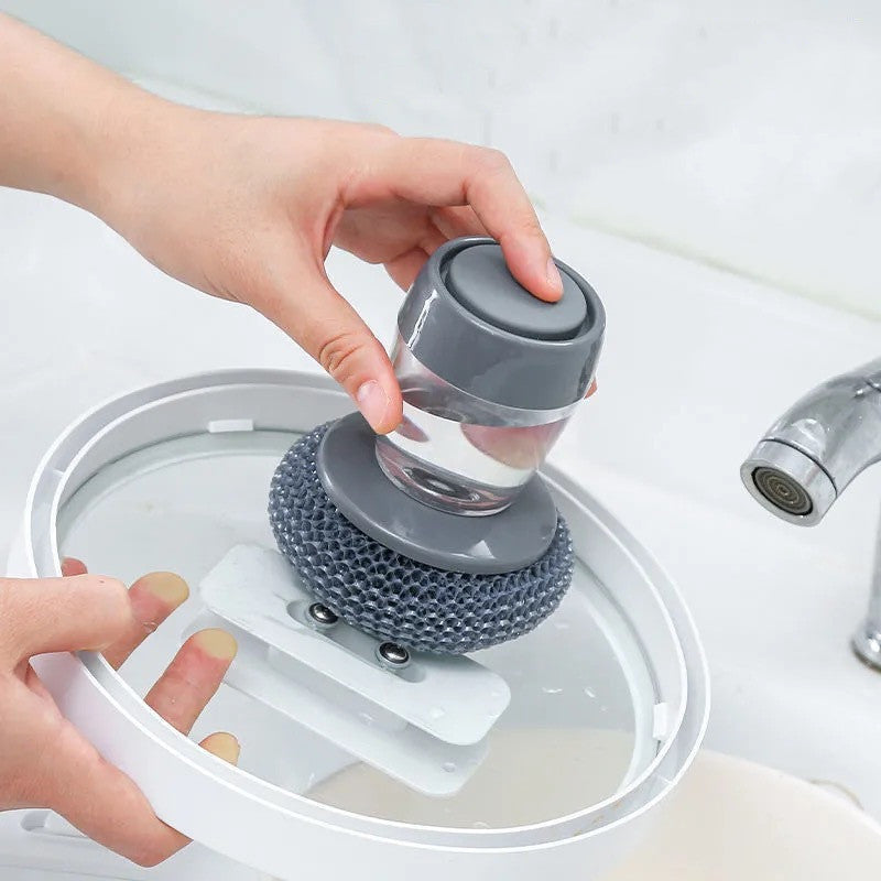 Kitchen Soap Dispensing Brush – Push-Type Palm Scrubber & Detergent Tool