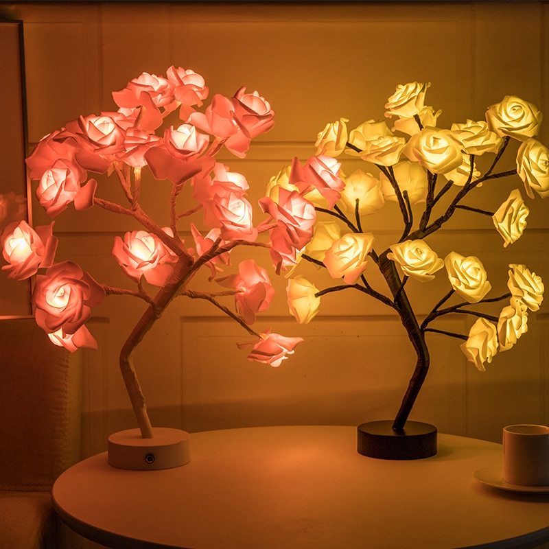 Rose Flower LED Table Lamp – USB & Battery Bonsai Night Light for Home & Bedroom Decor