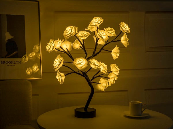 Rose Flower LED Table Lamp – USB & Battery Bonsai Night Light for Home & Bedroom Decor