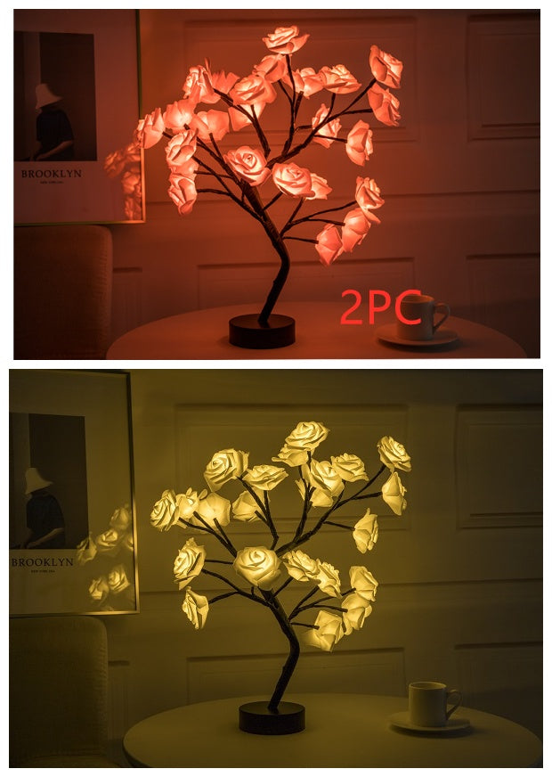 Rose Flower LED Table Lamp – USB & Battery Bonsai Night Light for Home & Bedroom Decor