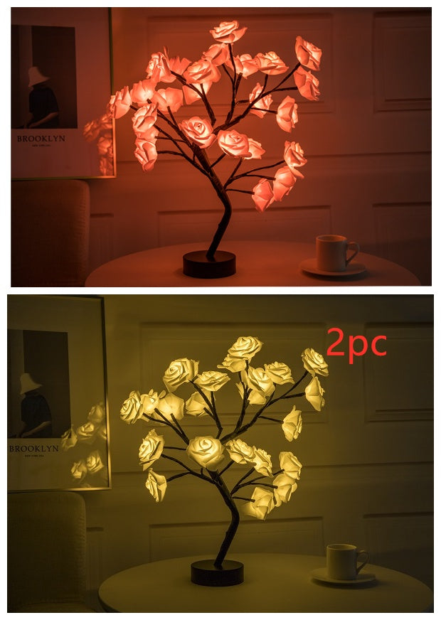 Rose Flower LED Table Lamp – USB & Battery Bonsai Night Light for Home & Bedroom Decor