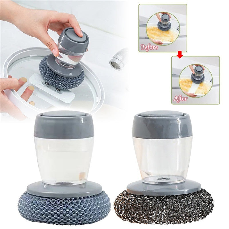 Kitchen Soap Dispensing Brush – Push-Type Palm Scrubber & Detergent Tool