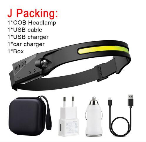 COB LED Headlamp – USB Rechargeable Induction Flashlight for Camping & Hunting