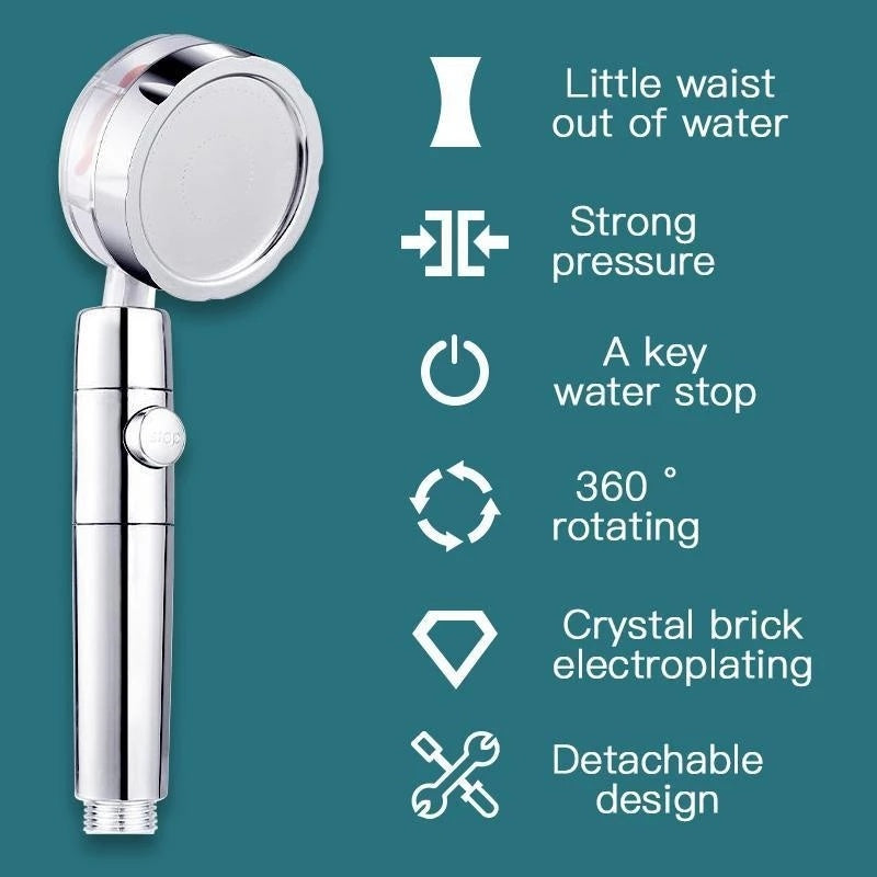 Turbocharged Shower Head – High Pressure Handheld Nozzle with Stop Button & Filter