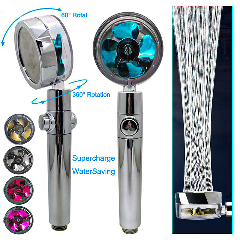 360° Rotating Shower Head – High Pressure Water-Saving Spray Nozzle with Fan