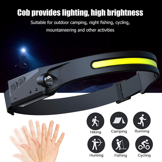 COB LED Headlamp – USB Rechargeable Induction Flashlight for Camping & Hunting