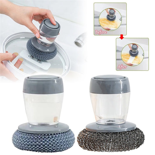 Kitchen Soap Dispensing Brush – Push-Type Palm Scrubber & Detergent Tool